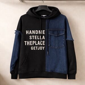 Meggi Denim Patchwork Hoodie Sweatshirt Size L Oversized